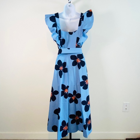 Kate Spade Tea Garden Blue & Orange Floral Print Cotton Midi Dress - Picture 9 of 13